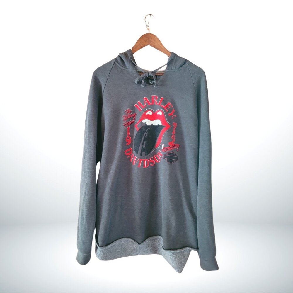2XL Harley Davidson Rolling Stones Lightweight Grey Hoodie Womens Sweatshirt